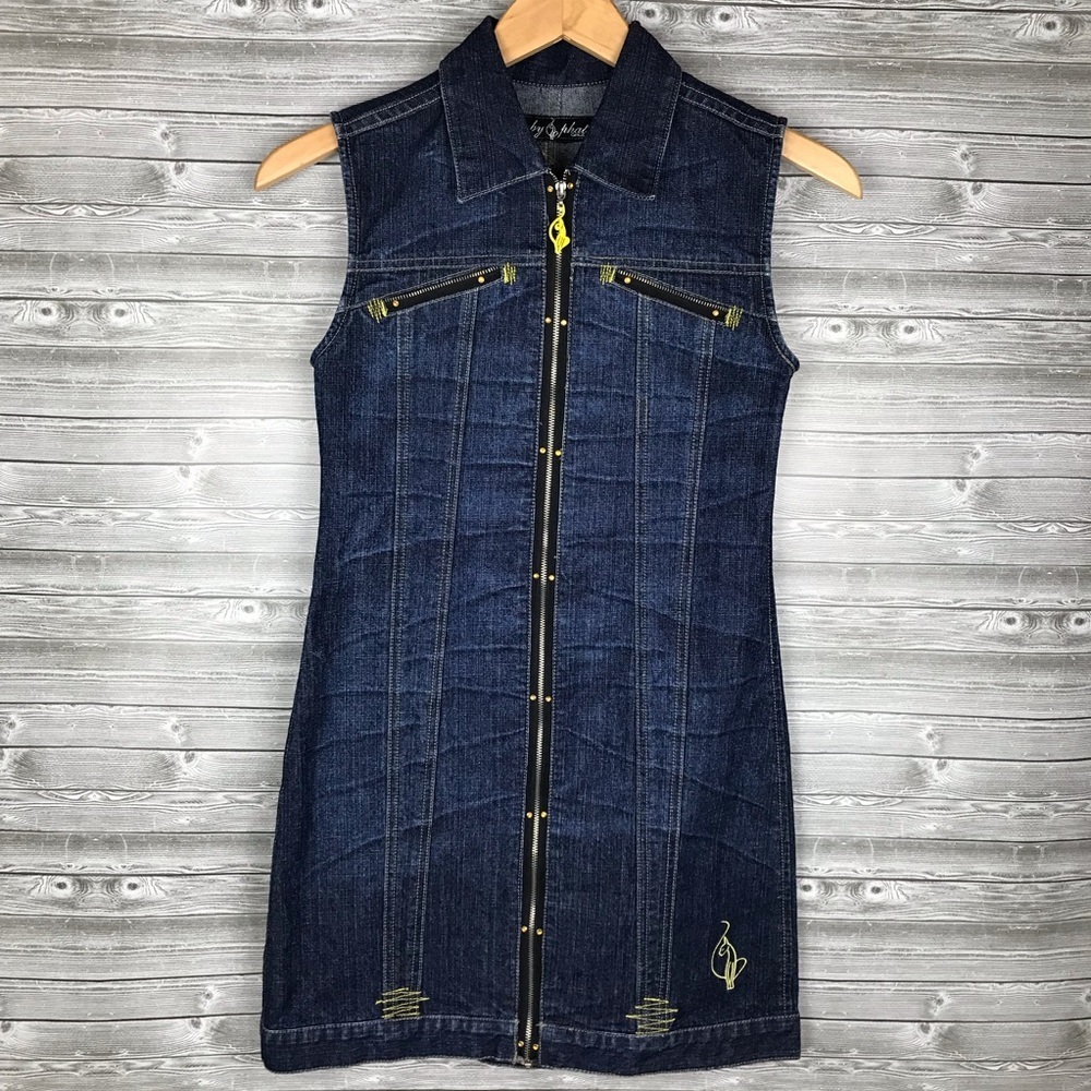 VTG Baby Phat Girlz sleeveless denim zip dress size M